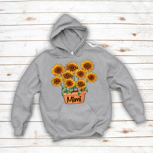 Simmon Kick Personalized grandma with grandkids flower pot sunflower Hoodie